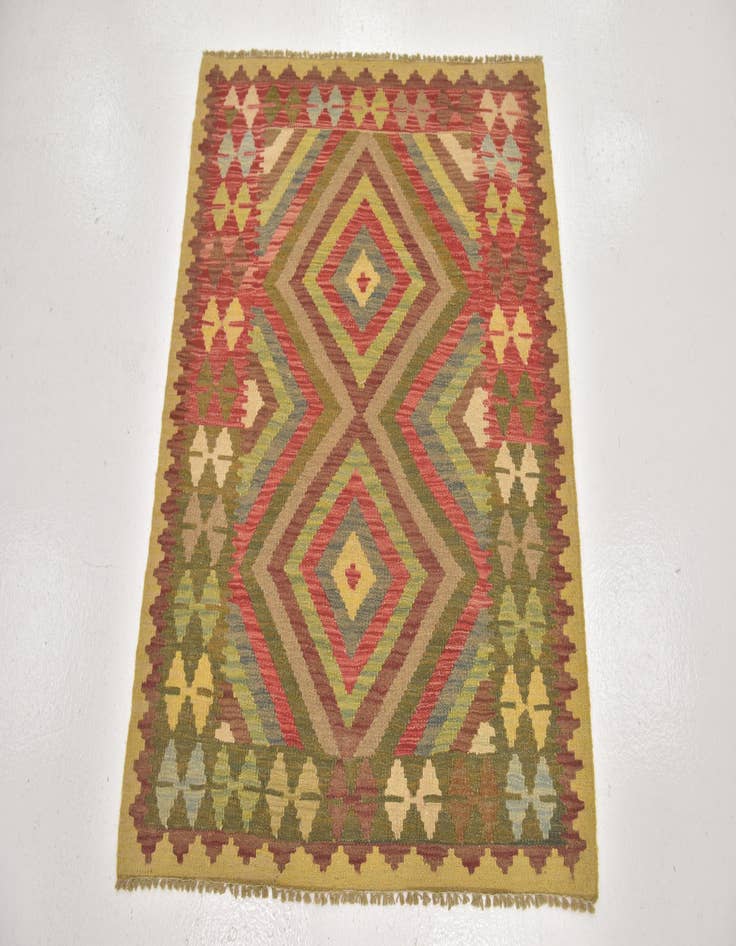 Detail image of  3' 3 x 3' 10  Hand Woven Kilim Maymana Wool Square Rug