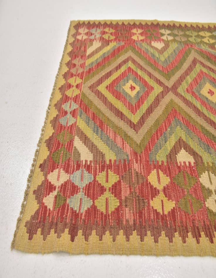 Detail image of  3' 3 x 3' 10  Hand Woven Kilim Maymana Wool Square Rug