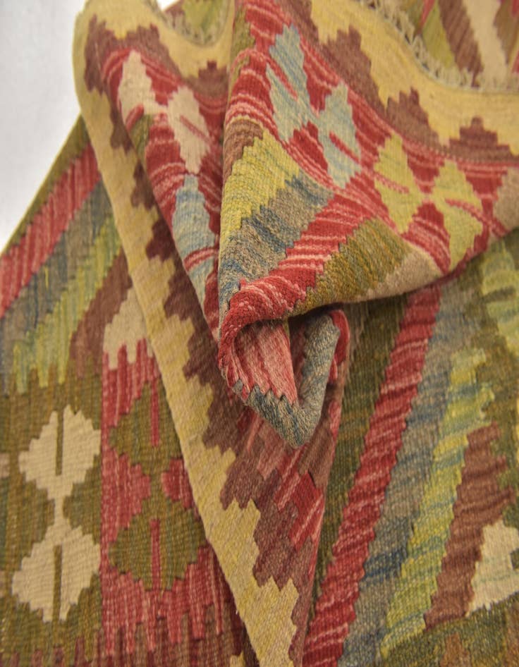 Detail image of  3' 3 x 3' 10  Hand Woven Kilim Maymana Wool Square Rug