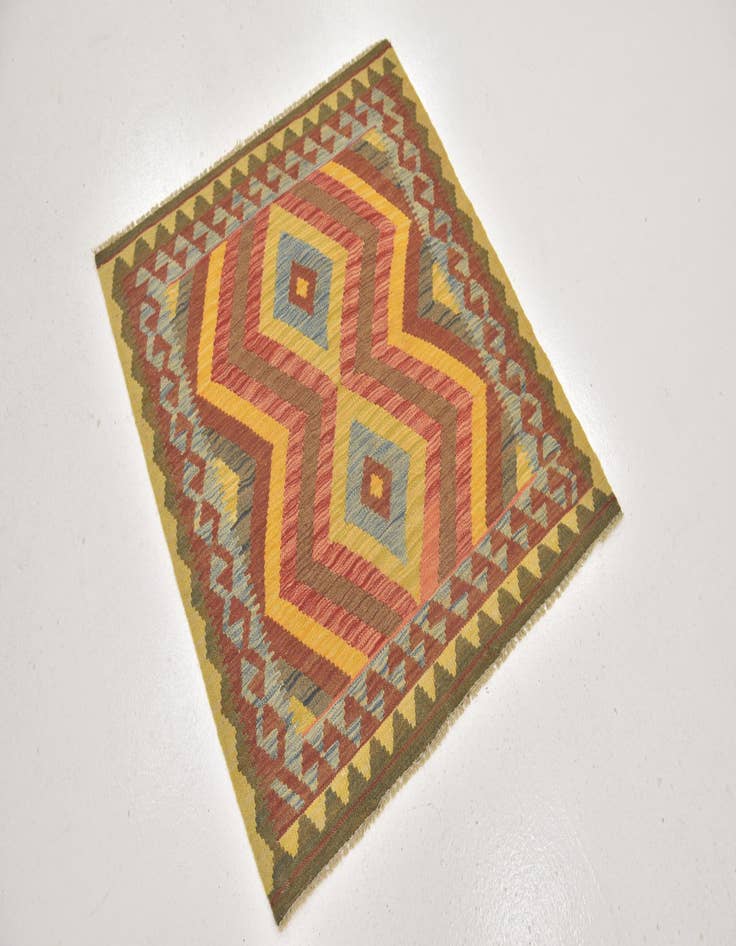 Detail image of  3' 2 x 3' 6  Hand Woven Kilim Maymana Wool Square Rug
