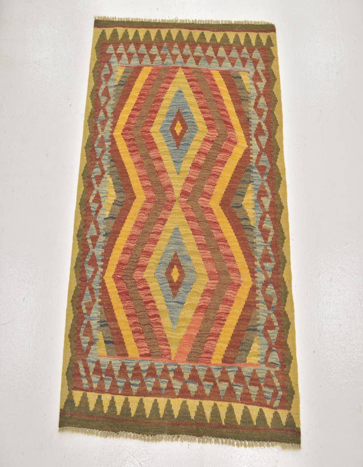 Detail image of  3' 2 x 3' 6  Hand Woven Kilim Maymana Wool Square Rug