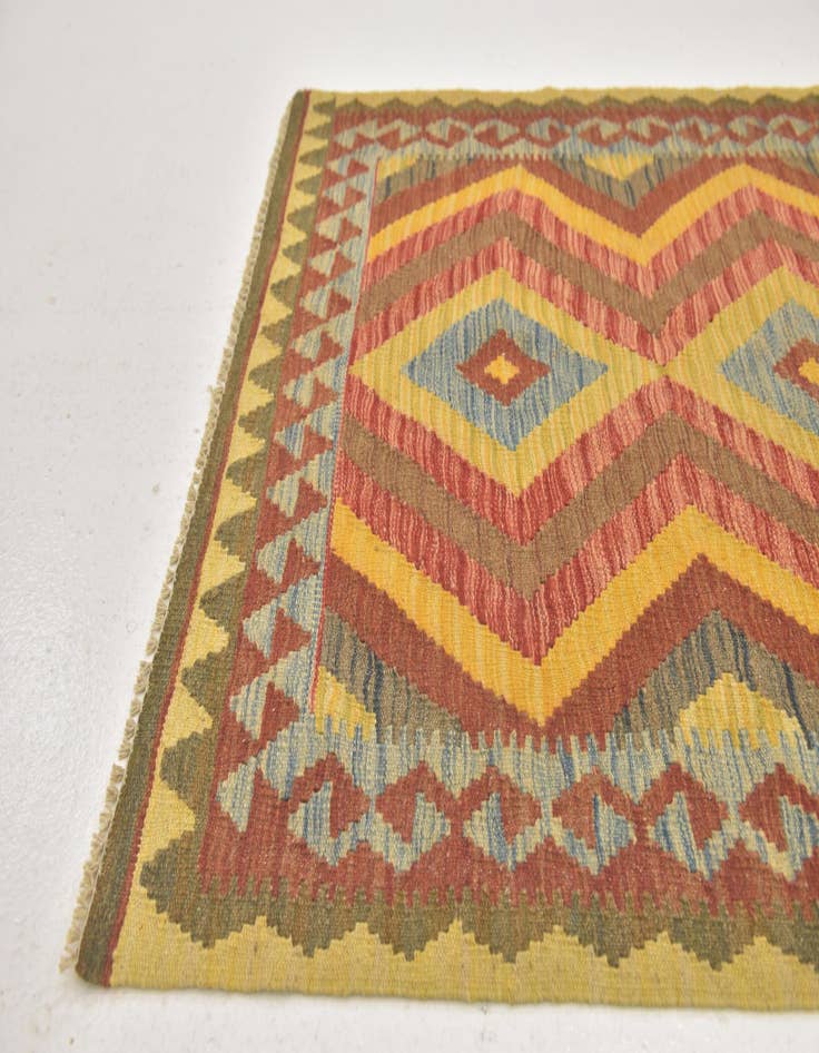 Detail image of  3' 2 x 3' 6  Hand Woven Kilim Maymana Wool Square Rug