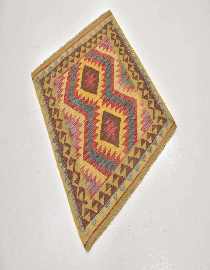 Detail image of  3' 3 x 3' 6  Hand Woven Kilim Maymana Wool Square Rug