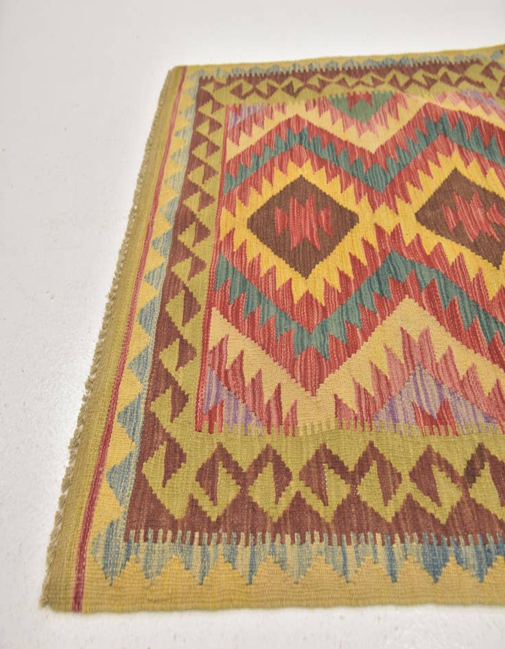 Detail image of  3' 3 x 3' 6  Hand Woven Kilim Maymana Wool Square Rug