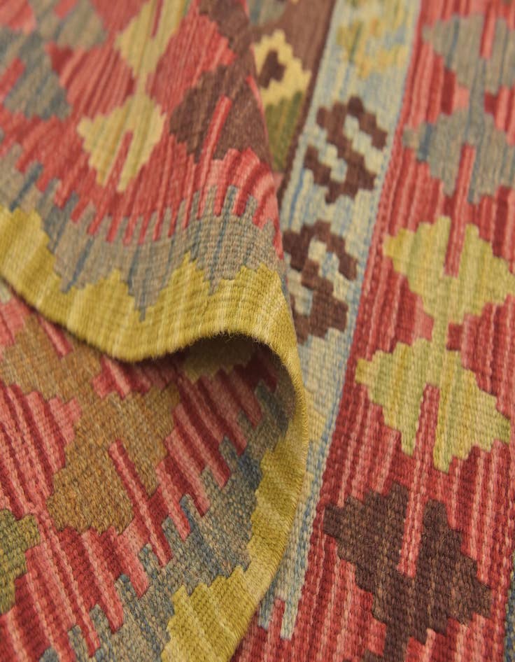 Detail image of  3' 2 x 3' 10  Hand Woven Kilim Maymana Wool Square Rug