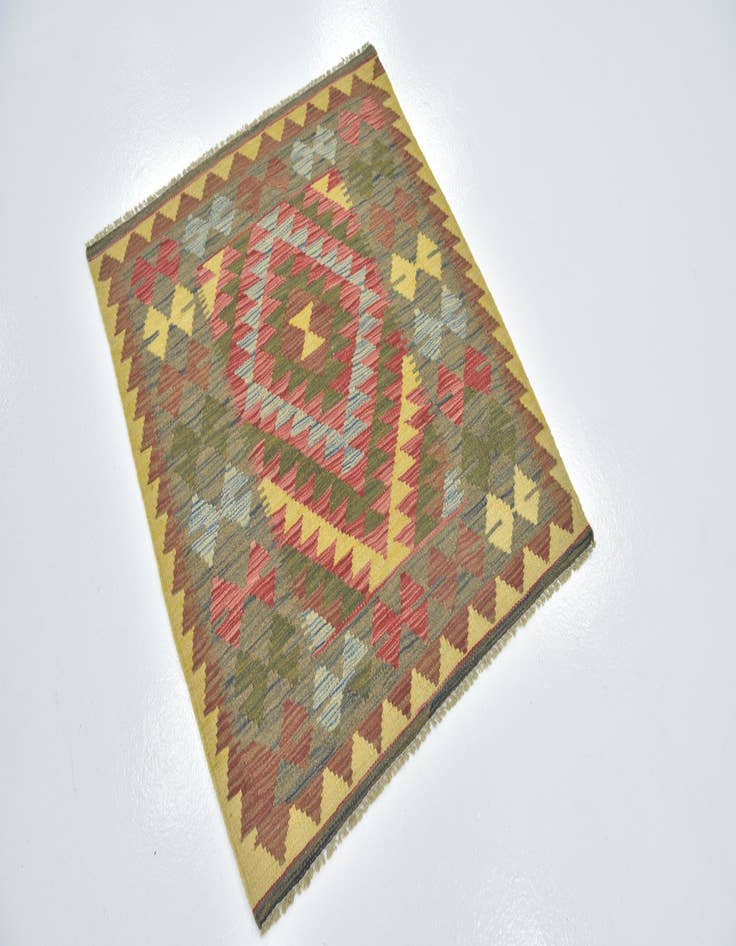 Detail image of  3' 2 x 3' 7  Hand Woven Kilim Maymana Wool Square Rug