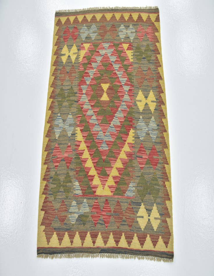 Detail image of  3' 2 x 3' 7  Hand Woven Kilim Maymana Wool Square Rug