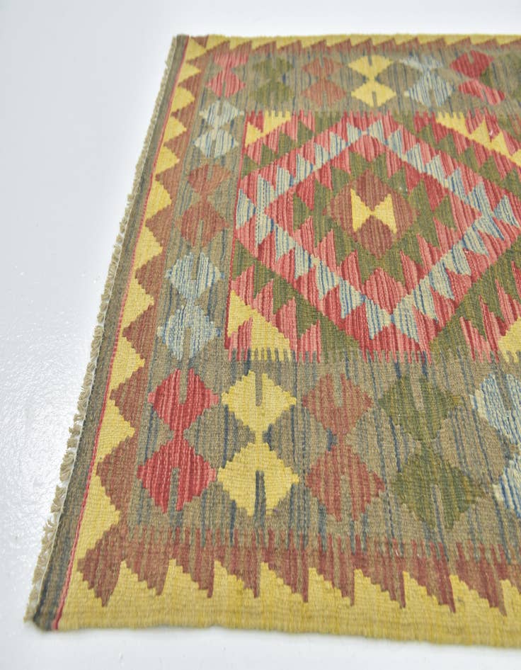 Detail image of  3' 2 x 3' 7  Hand Woven Kilim Maymana Wool Square Rug