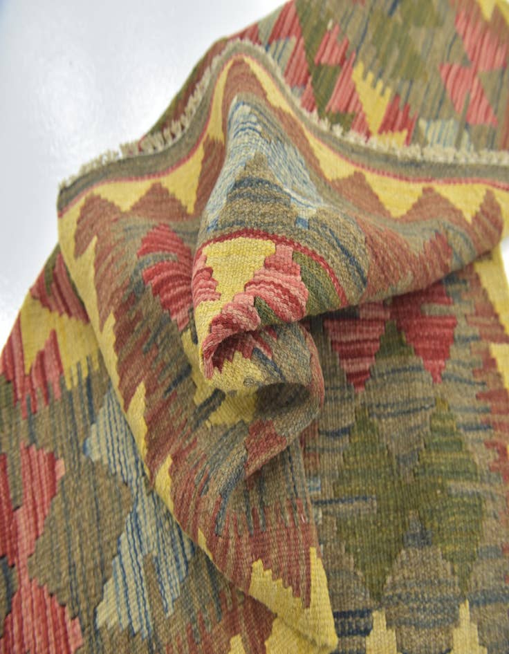 Detail image of  3' 2 x 3' 7  Hand Woven Kilim Maymana Wool Square Rug