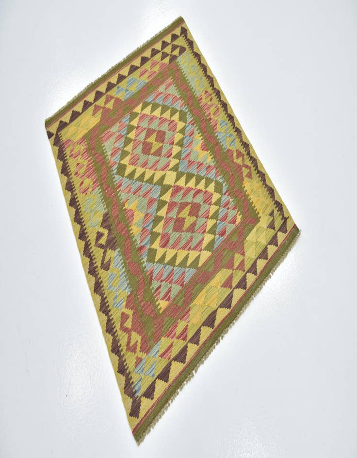 Detail image of  3' 3 x 3' 8  Hand Woven Kilim Maymana Wool Square Rug