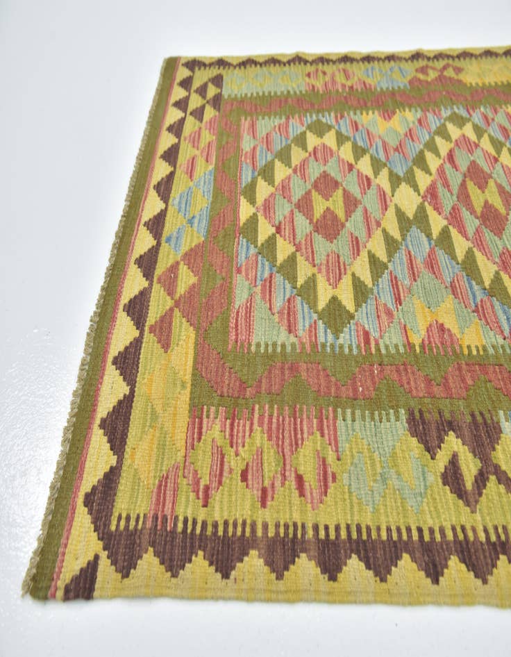 Detail image of  3' 3 x 3' 8  Hand Woven Kilim Maymana Wool Square Rug