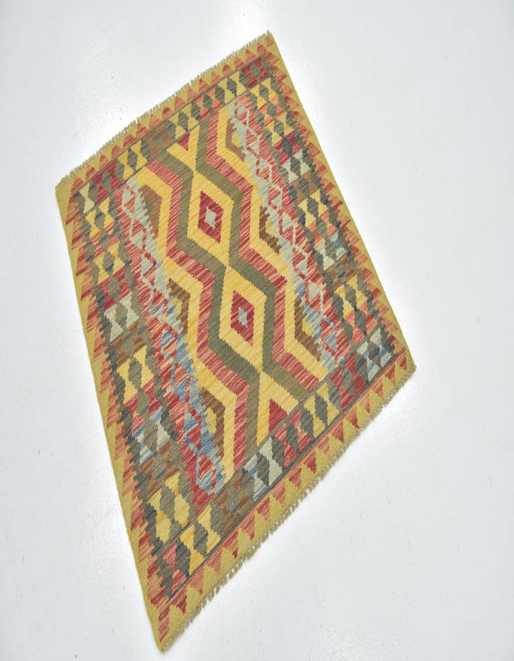 Detail image of  3' 3 x 3' 4  Hand Woven Kilim Maymana Wool Square Rug