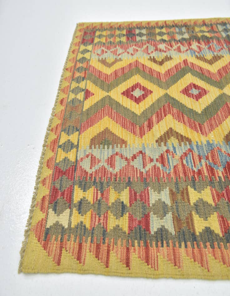 Detail image of  3' 3 x 3' 4  Hand Woven Kilim Maymana Wool Square Rug