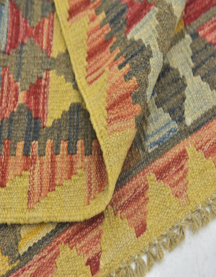 Detail image of  3' 3 x 3' 4  Hand Woven Kilim Maymana Wool Square Rug