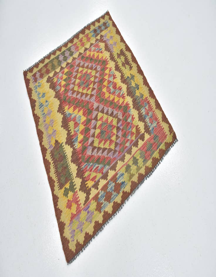 Detail image of  3' 3 x 3' 7  Hand Woven Kilim Maymana Wool Square Rug