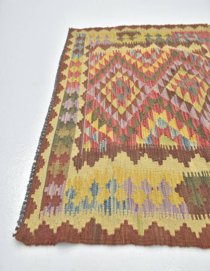 Detail image of  3' 3 x 3' 7  Hand Woven Kilim Maymana Wool Square Rug