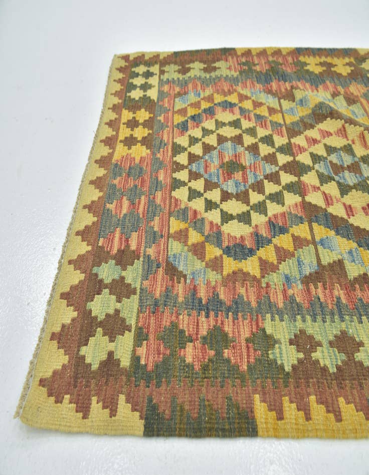 Detail image of 3' 3 x 3' 10 Hand Woven Kilim Maymana Wool Square Rug