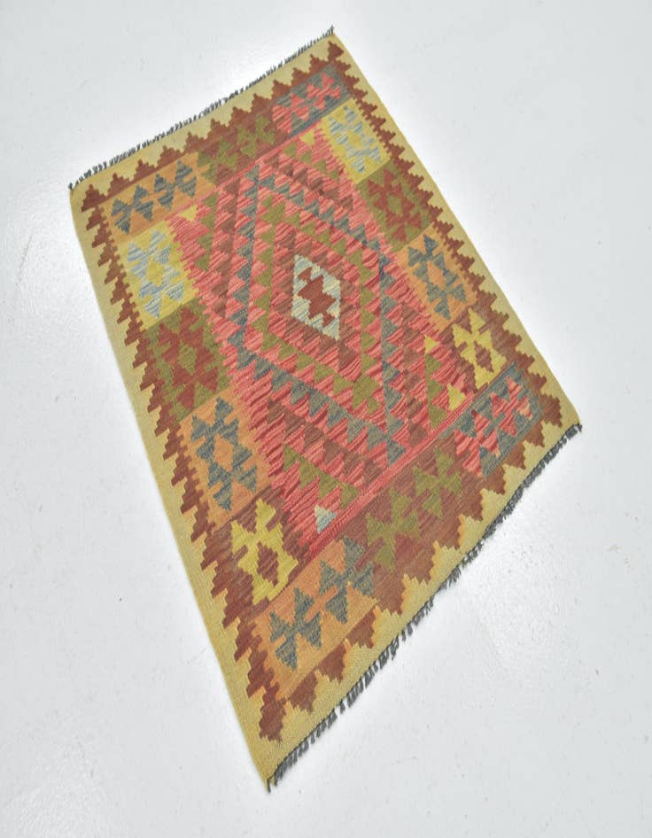 Detail image of  3' 2 x 3' 7  Hand Woven Kilim Maymana Wool Square Rug