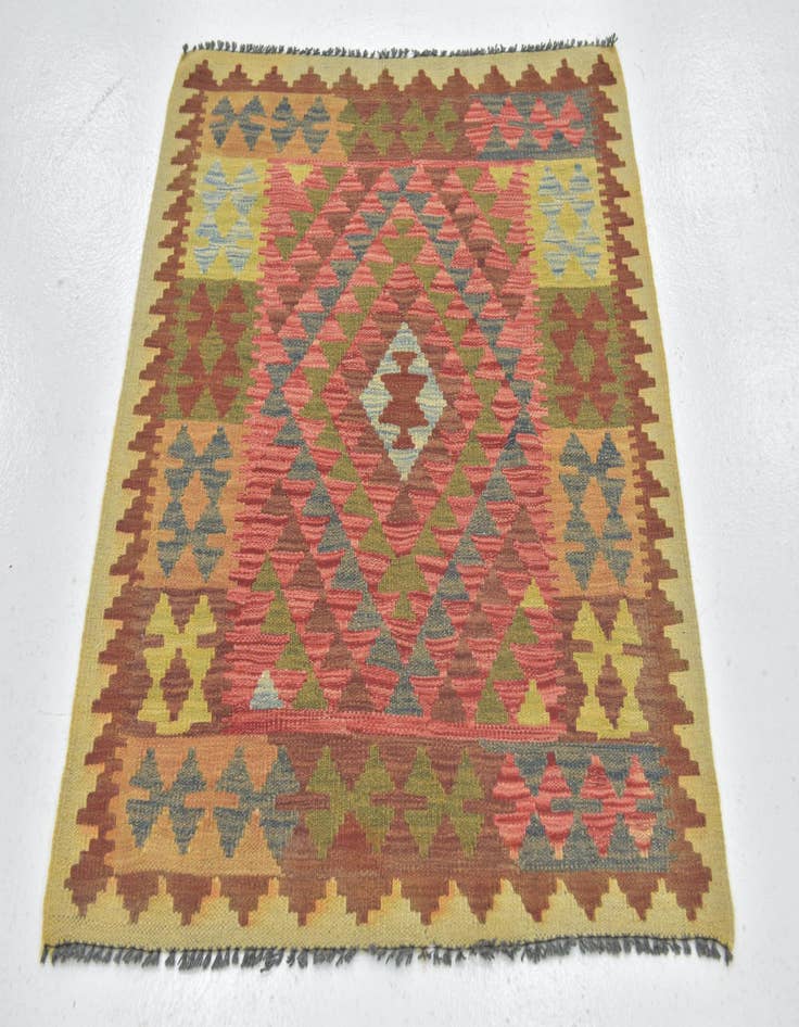 Detail image of  3' 2 x 3' 7  Hand Woven Kilim Maymana Wool Square Rug