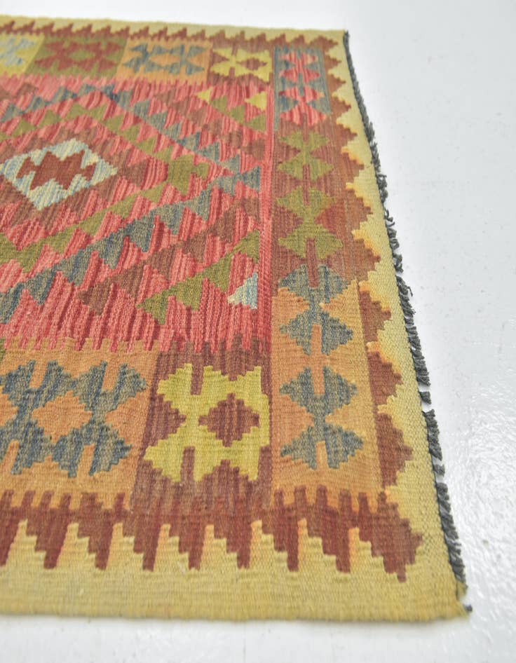 Detail image of  3' 2 x 3' 7  Hand Woven Kilim Maymana Wool Square Rug