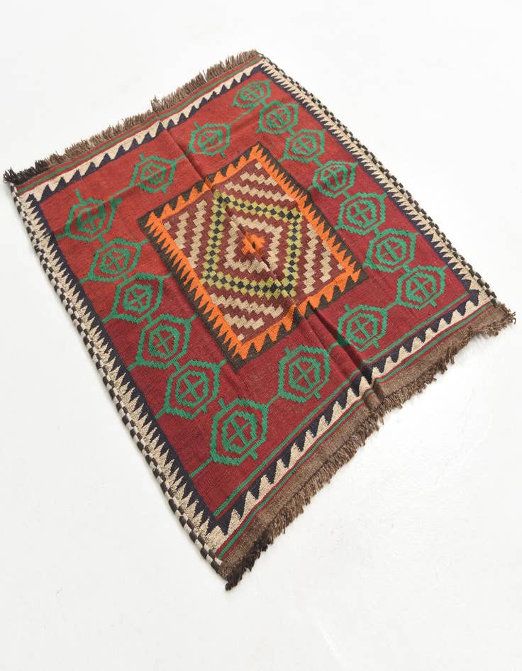 Detail image of  4' 4 x 4' 4  Hand Woven Kilim Maymana Wool Square Rug