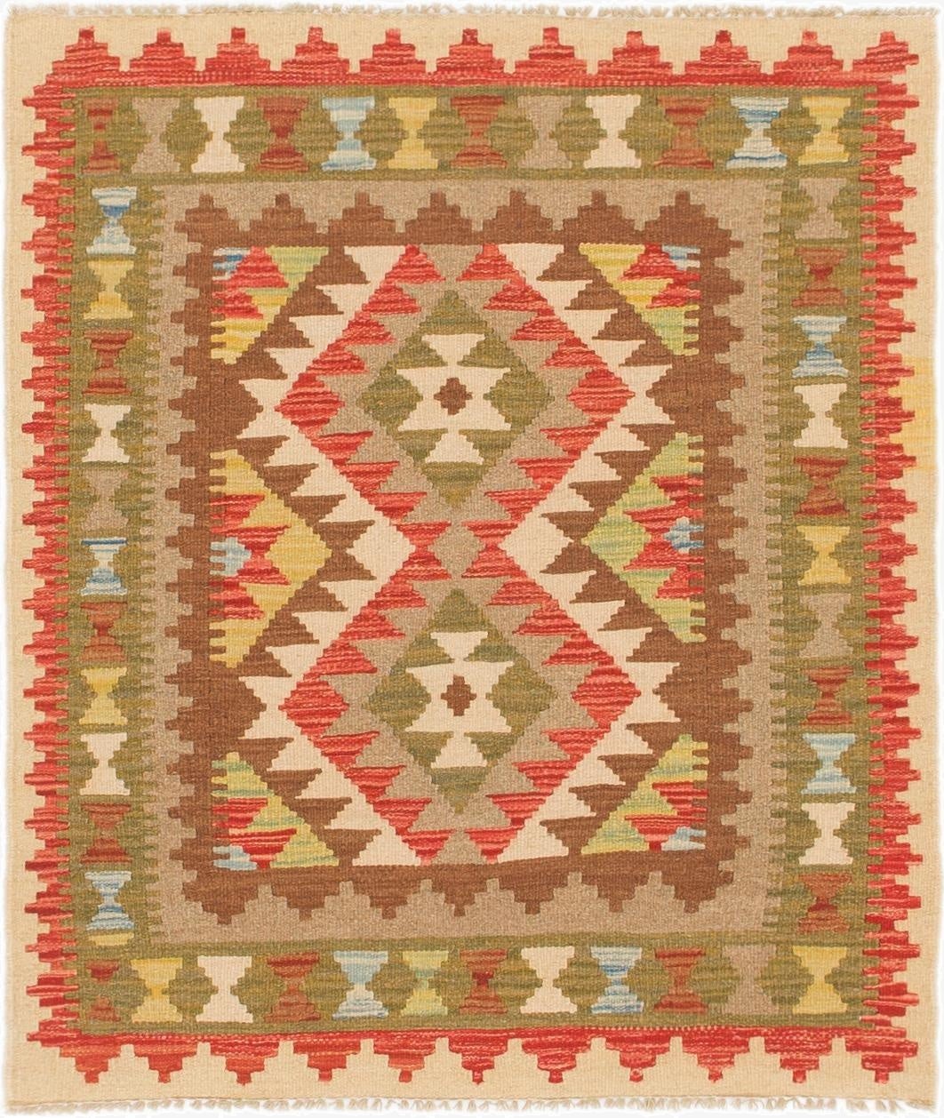  3' 2 x 3' 8  Hand Woven Kilim Maymana Wool Square Rug