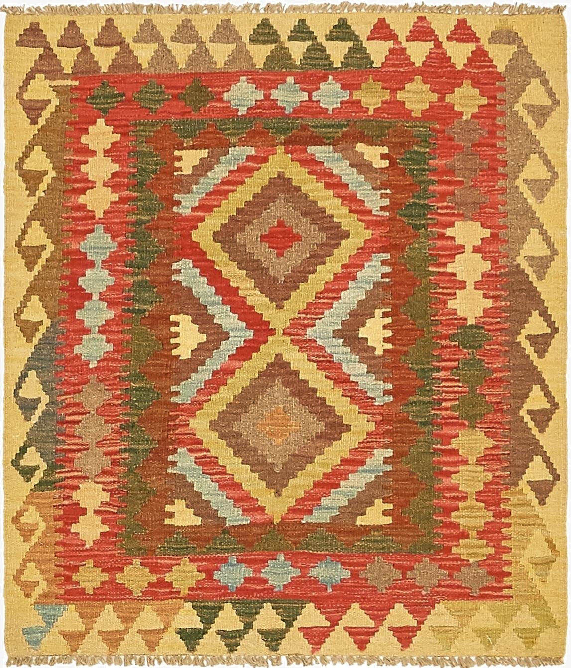  3' 1 x 3' 6  Hand Woven Kilim Maymana Wool Square Rug