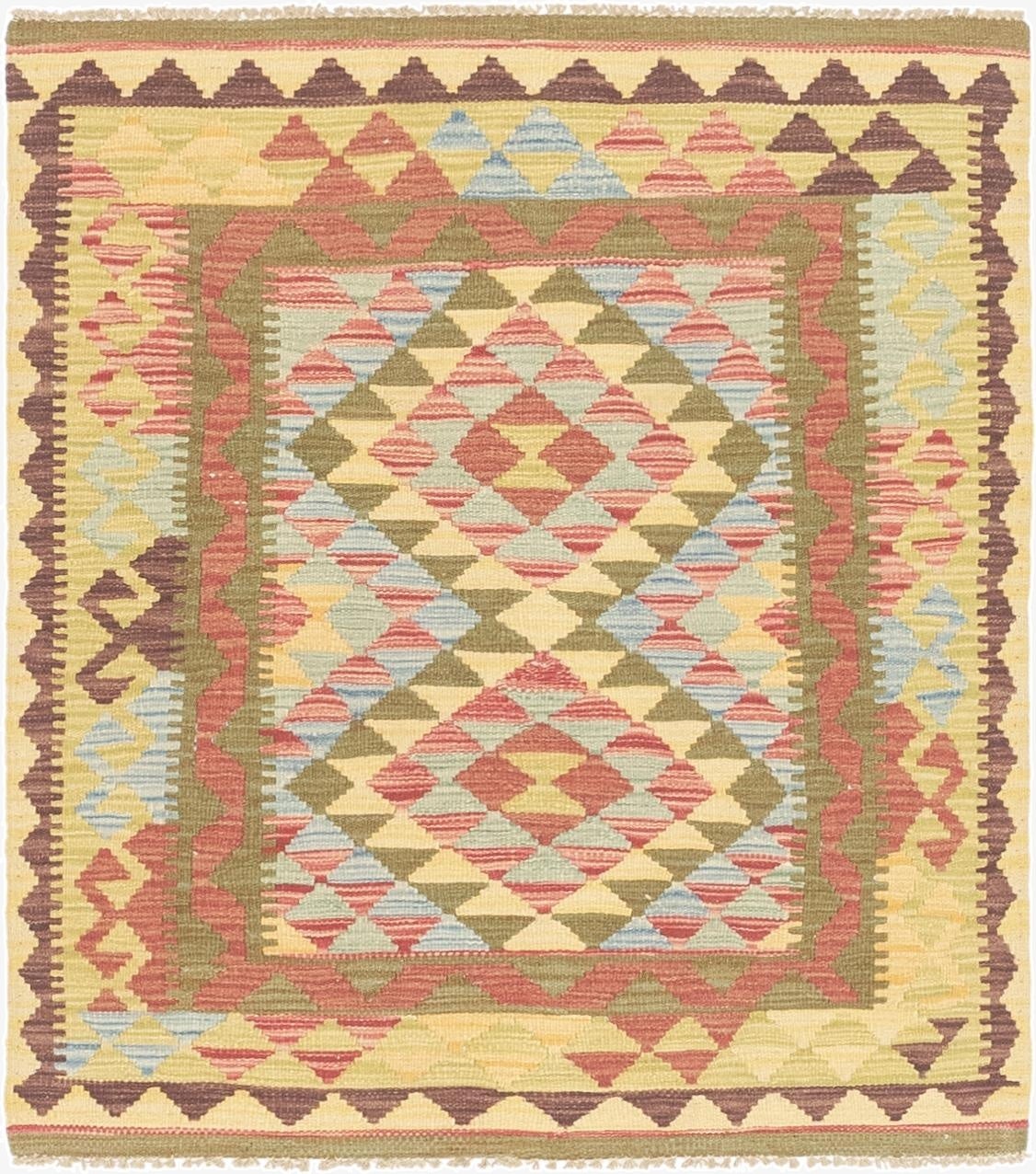  3' 3 x 3' 8  Hand Woven Kilim Maymana Wool Square Rug