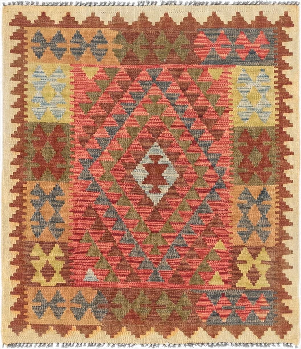  3' 2 x 3' 7  Hand Woven Kilim Maymana Wool Square Rug