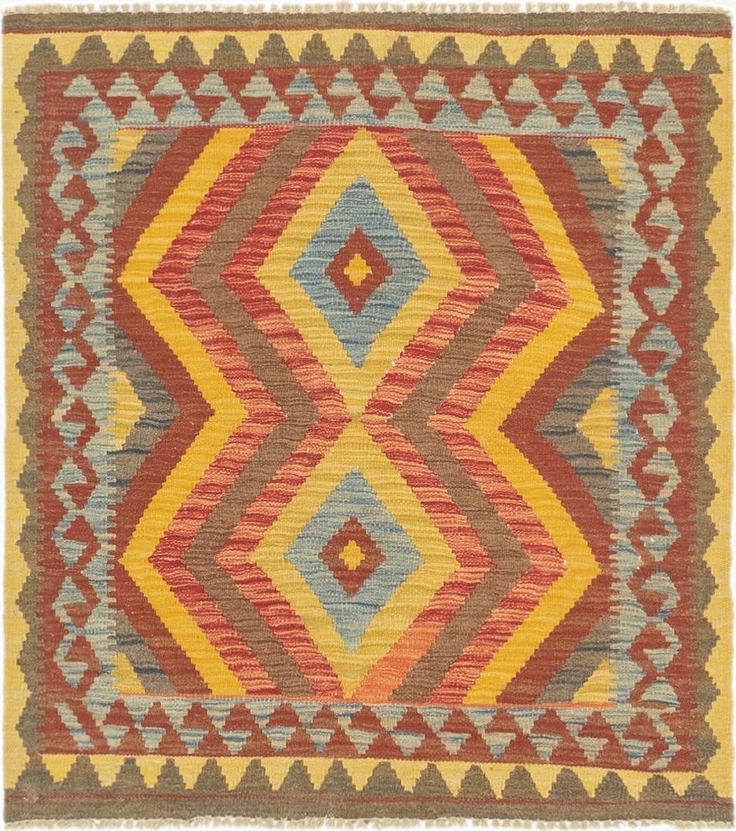  3' 2 x 3' 6  Hand Woven Kilim Maymana Wool Square Rug