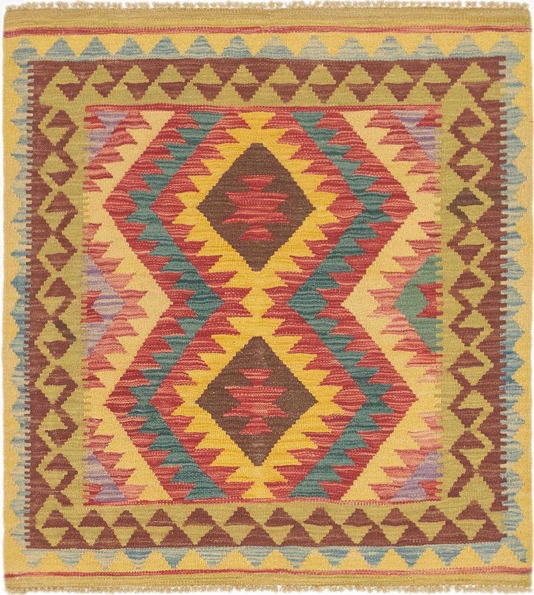  3' 3 x 3' 6  Hand Woven Kilim Maymana Wool Square Rug