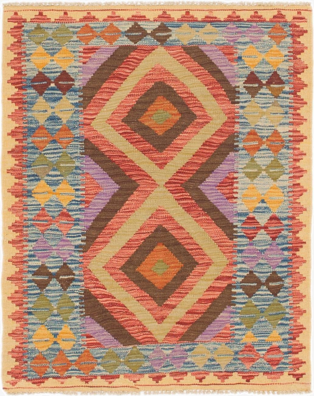 3' 2 x 3' 9  Hand Woven Kilim Maymana Wool Square Rug