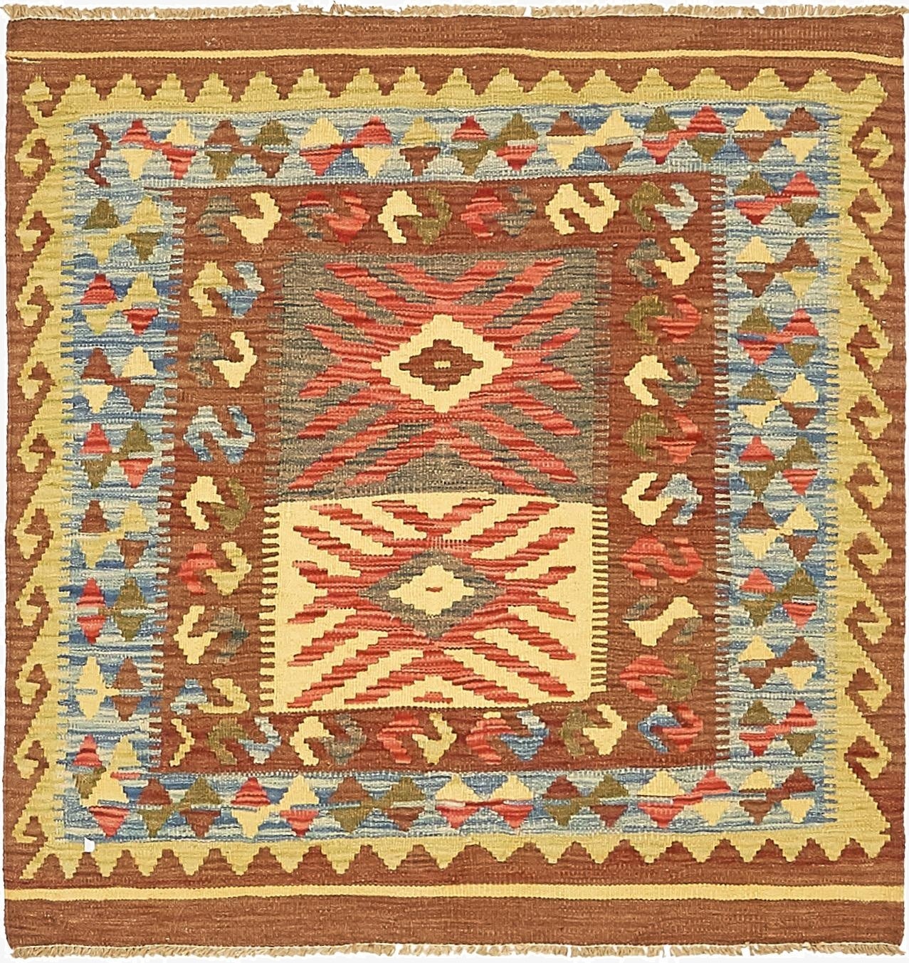  3' 5 x 3' 6  Hand Woven Kilim Maymana Wool Square Rug