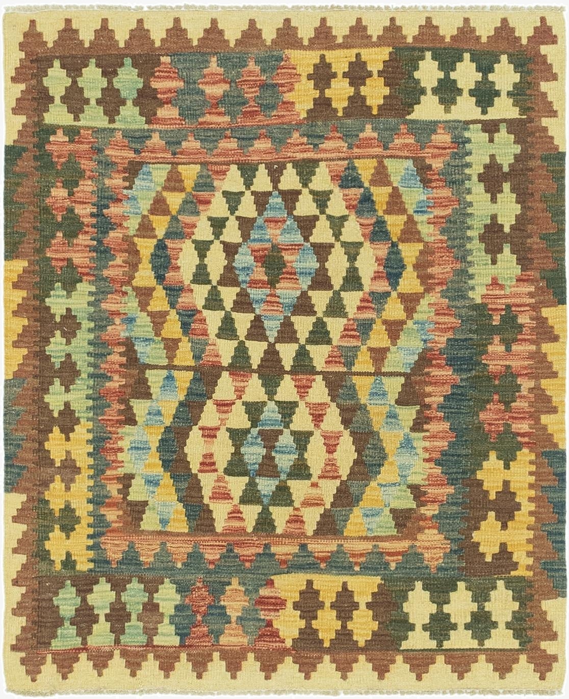  3' 3 x 3' 10  Hand Woven Kilim Maymana Wool Square Rug