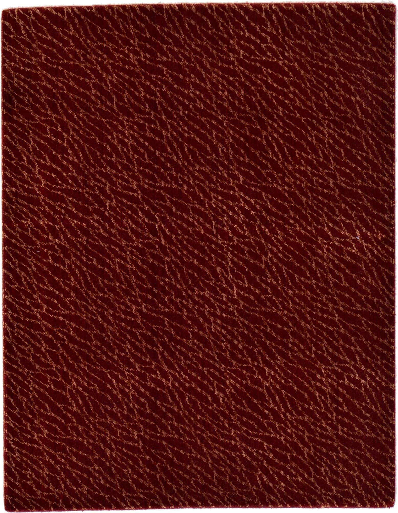 A 3' 3 x 3' 4 square Rugs.com Reproduction Gabbeh rug in deep red with a subtle modern, abstract pattern of lighter red lines.
