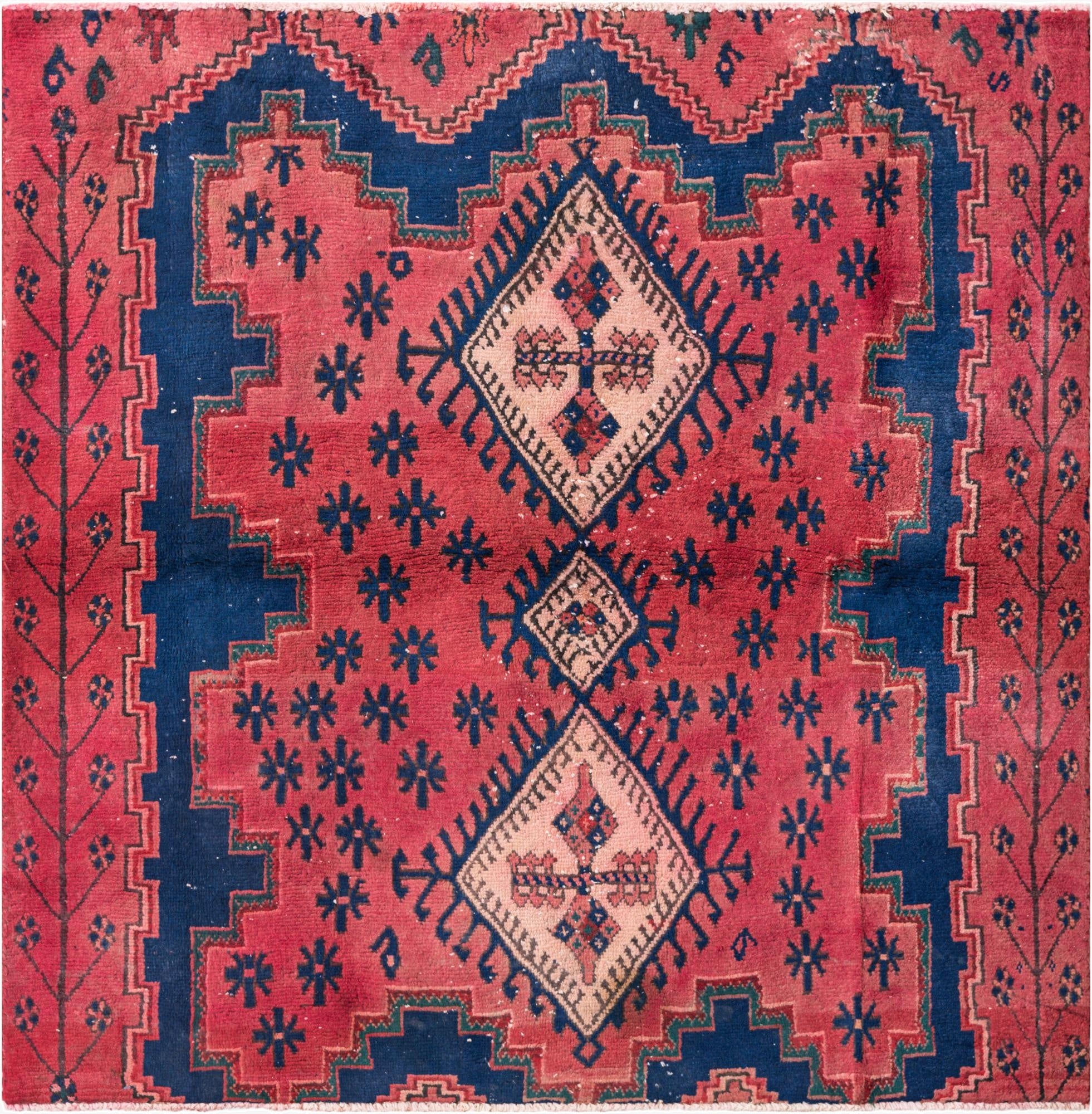  4' 1 x 4' 1  Hand Knotted Ultra Vintage Persian Wool Square Rug