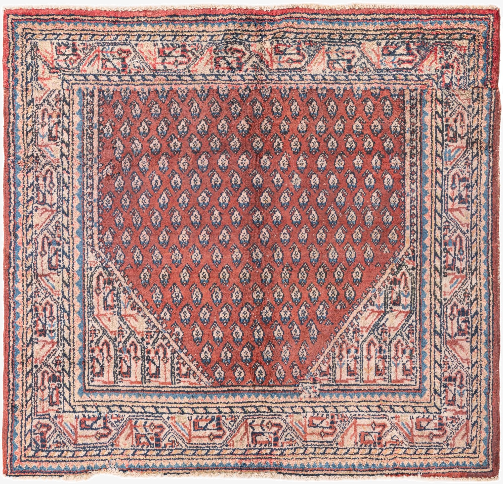  4' 3 x 4' 6  Hand Knotted Ultra Vintage Persian Wool Square Rug