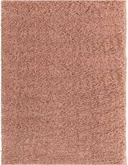 A long, rectangular 20 ft runner rug in a solid pinkish-red shag texture, ideal for a hallway.