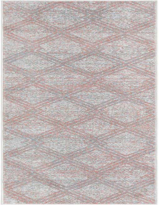 A pink and gray modern runner rug with a subtle geometric diamond pattern, ideal for a hallway.