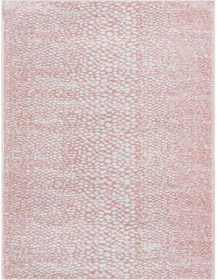 A 12 ft runner rug in shades of pink and red with a modern abstract pattern, ideal for a hallway.