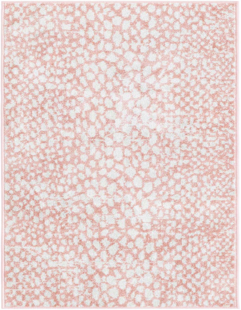 A 4 ft runner rug featuring a modern abstract pattern in shades of pink and white, ideal for a hallway.