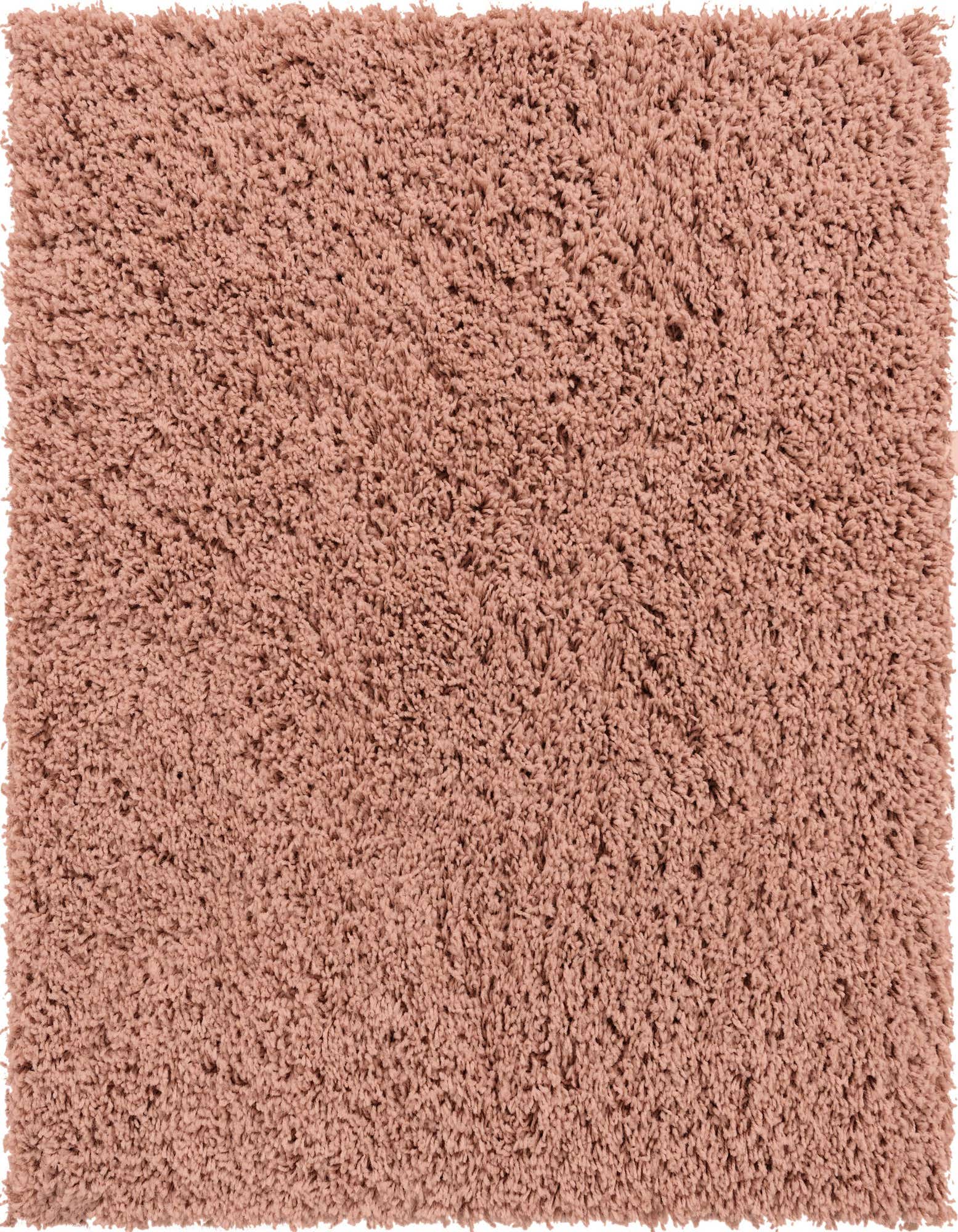 A plush, square 3' 3 x 3' 3 pink shag rug, showcasing its soft, textured pile from above.