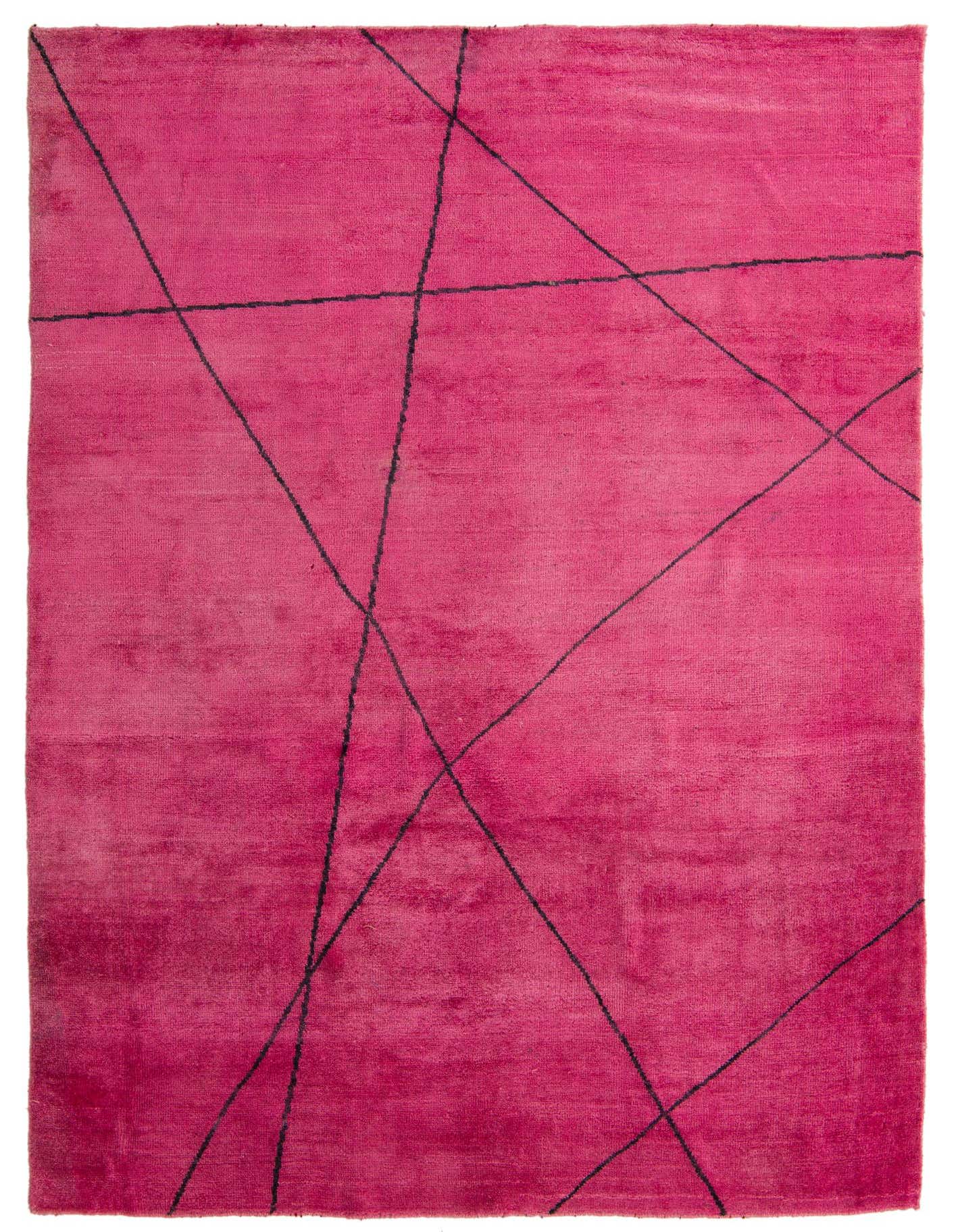A 6x9 rectangular Darya rug in vibrant red with a modern abstract black line pattern, perfect for a living room.