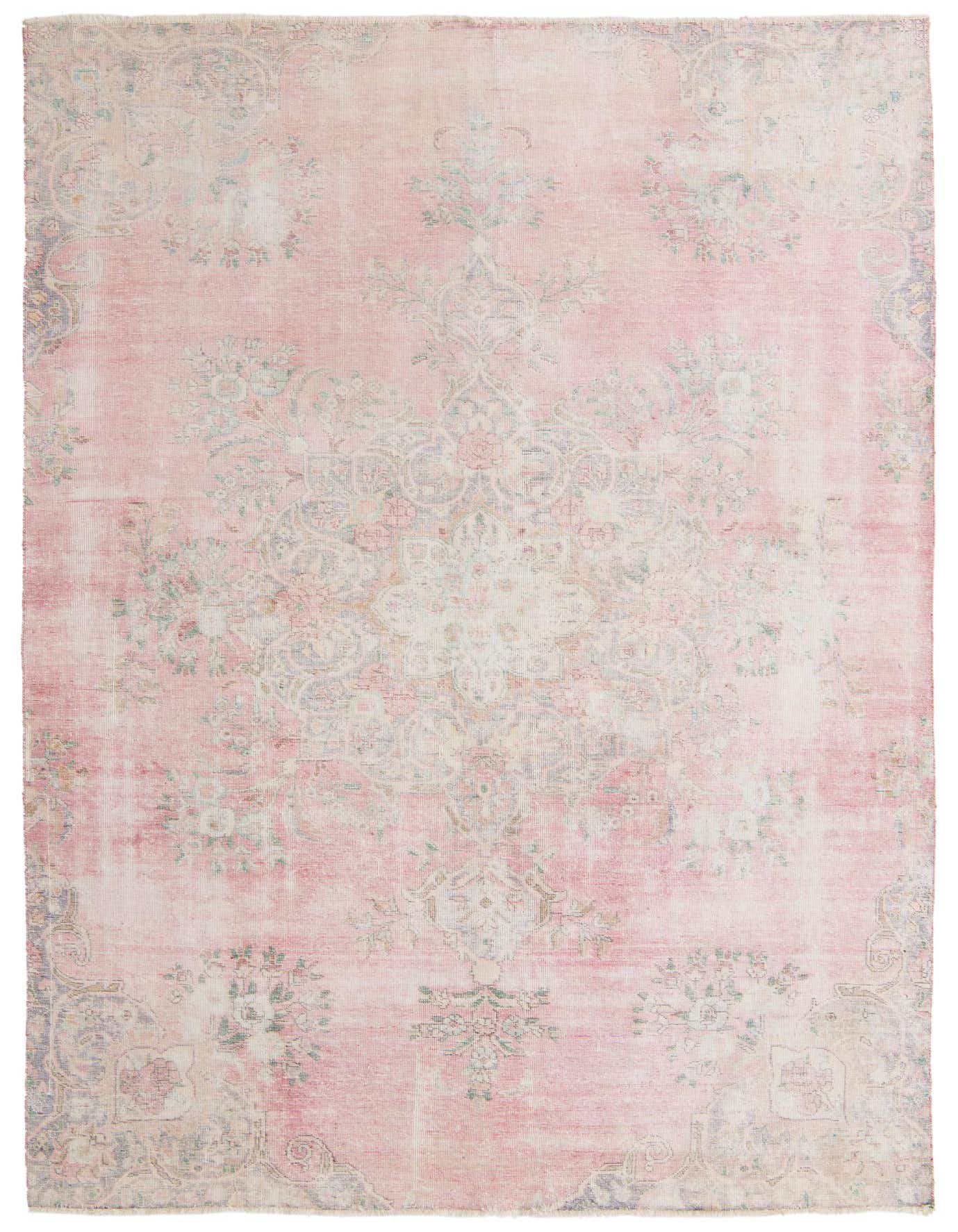 A 7x10 rectangular Ultra Vintage rug featuring a faded pink and red Persian pattern with an ornate central medallion.