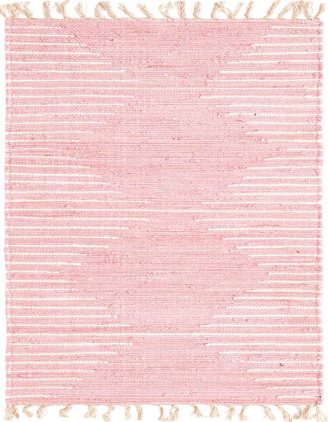 A 6 ft pink Chindi Cotton runner rug with a textured flatweave and natural fringe, ideal for a hallway or kitchen.