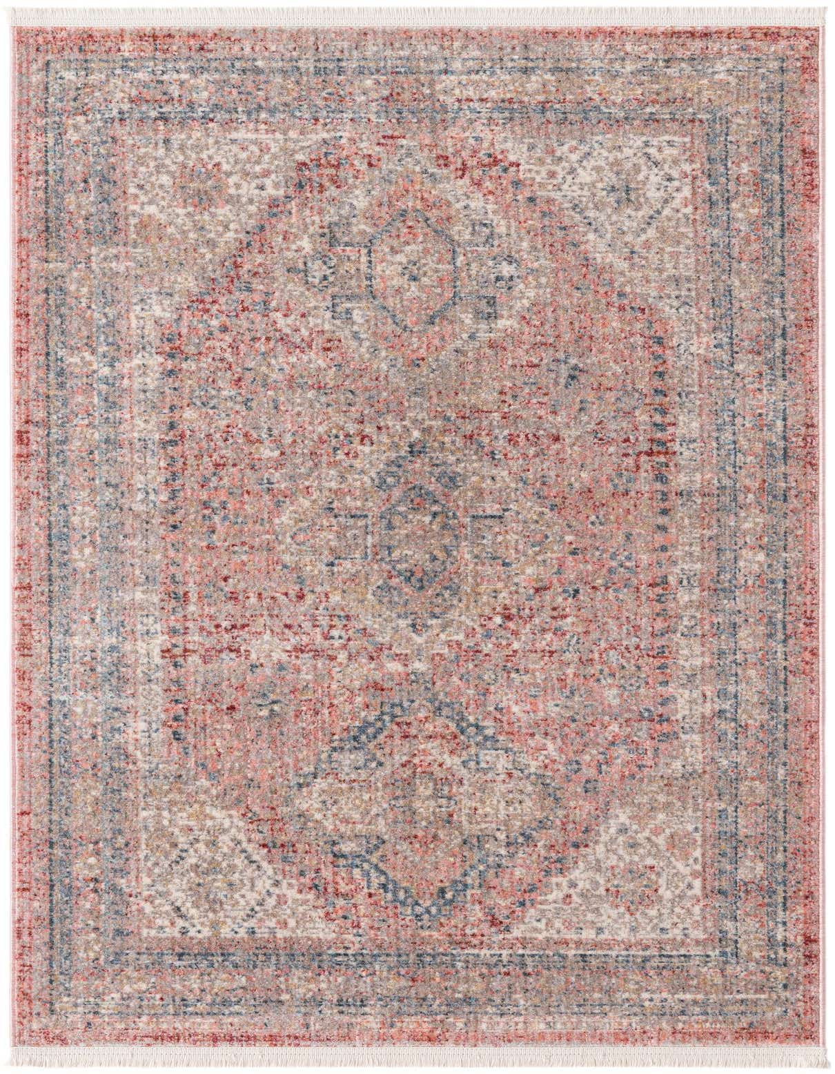 A 3x5 rectangular Noble Collection rug in rose rust with a distressed transitional medallion pattern, ideal for indoor spaces.