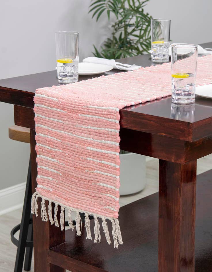 Detail image of  1' 2 x 4' 1  Hand Woven Chindi Cotton Table Runner Rug