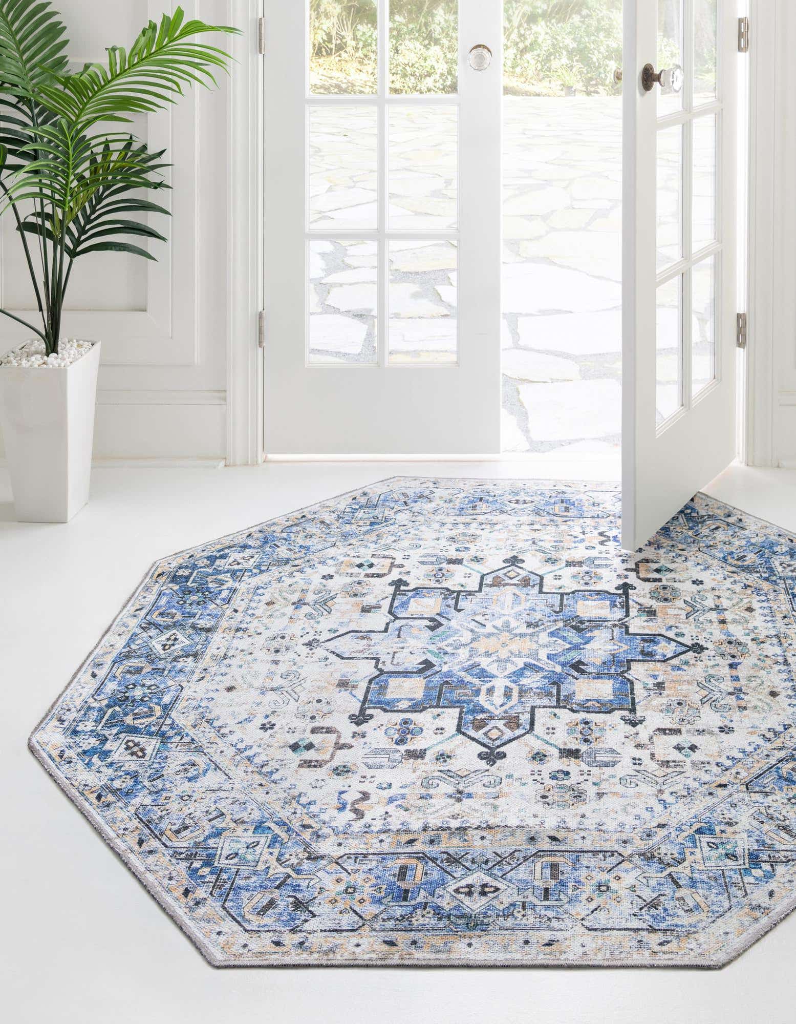 Royal Blue 7' 10 x 7' 10 Washable Yara Octagon Rug | Rugs.com
