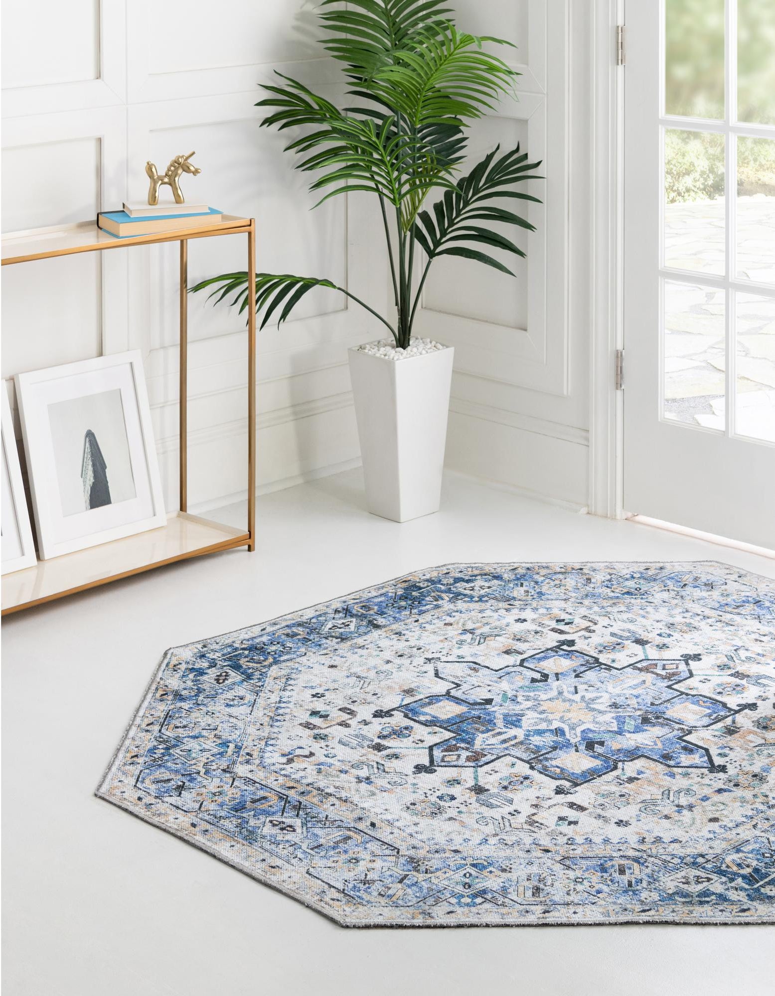 Royal Blue 5' x 5' Washable Yara Octagon Rug | Rugs.com