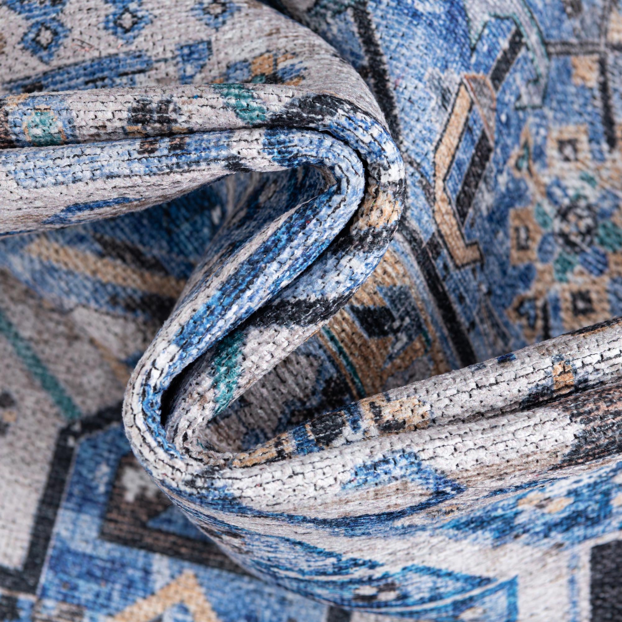 Royal Blue 5' x 5' Washable Yara Octagon Rug | Rugs.com